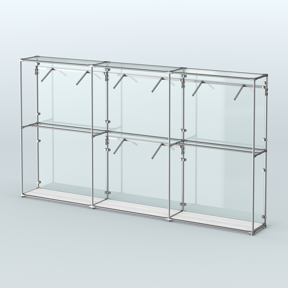 Торговая система ХРОМ (задняя стенка - стекло) 3600 мм с поручнями №6 Ясень Анкор светлый