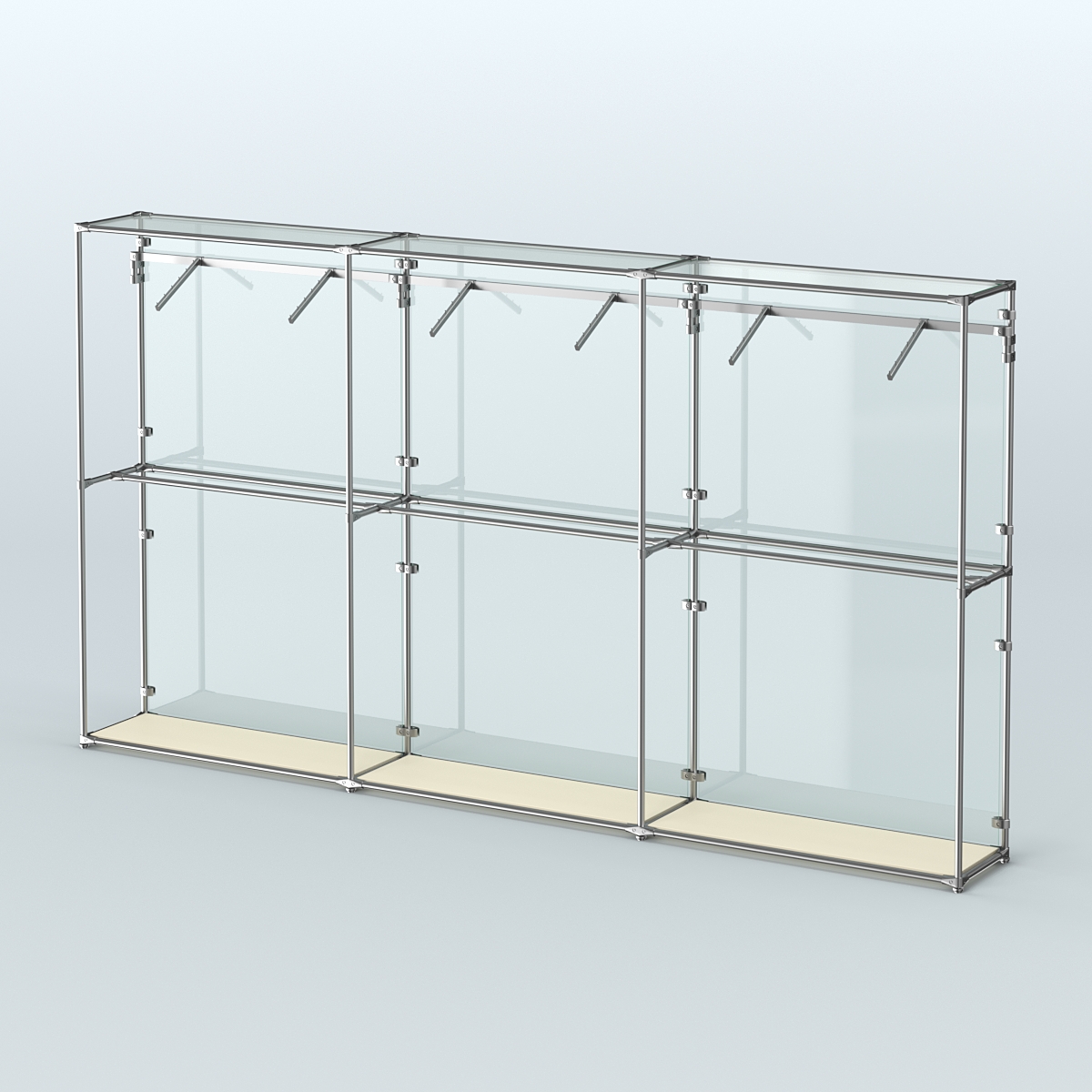 Торговая система ХРОМ (задняя стенка - стекло) 3600 мм с поручнями №7 Крем Вайс