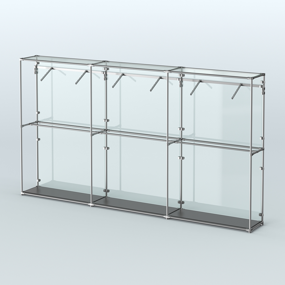 Торговая система ХРОМ (задняя стенка - стекло) 3600 мм с поручнями №7 Черный