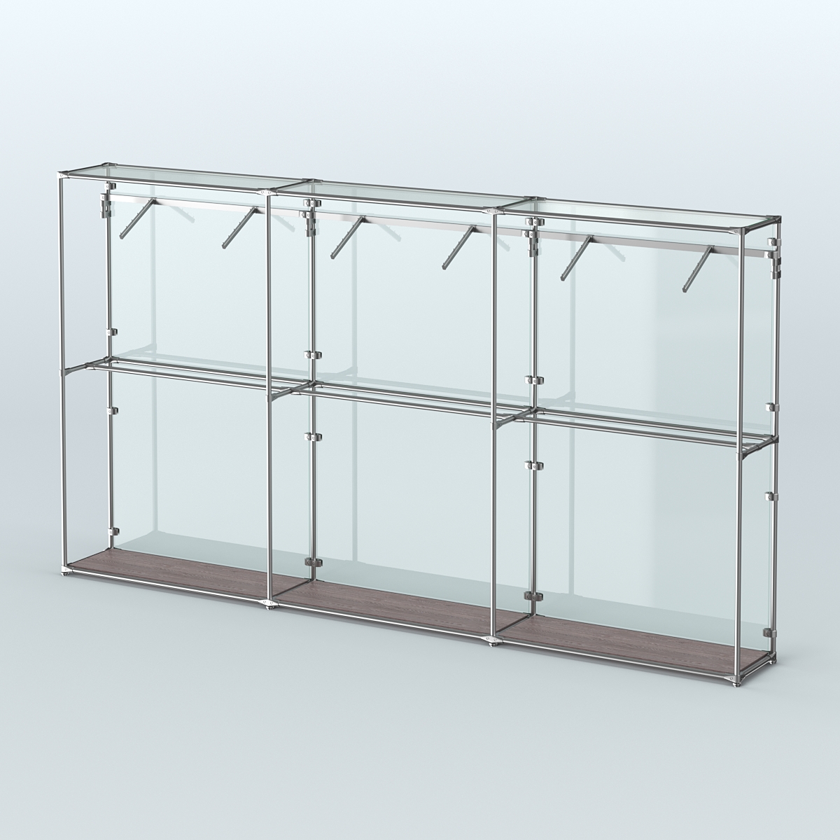 Торговая система ХРОМ (задняя стенка - стекло) 3600 мм с поручнями №7 Ясень Анкор темный