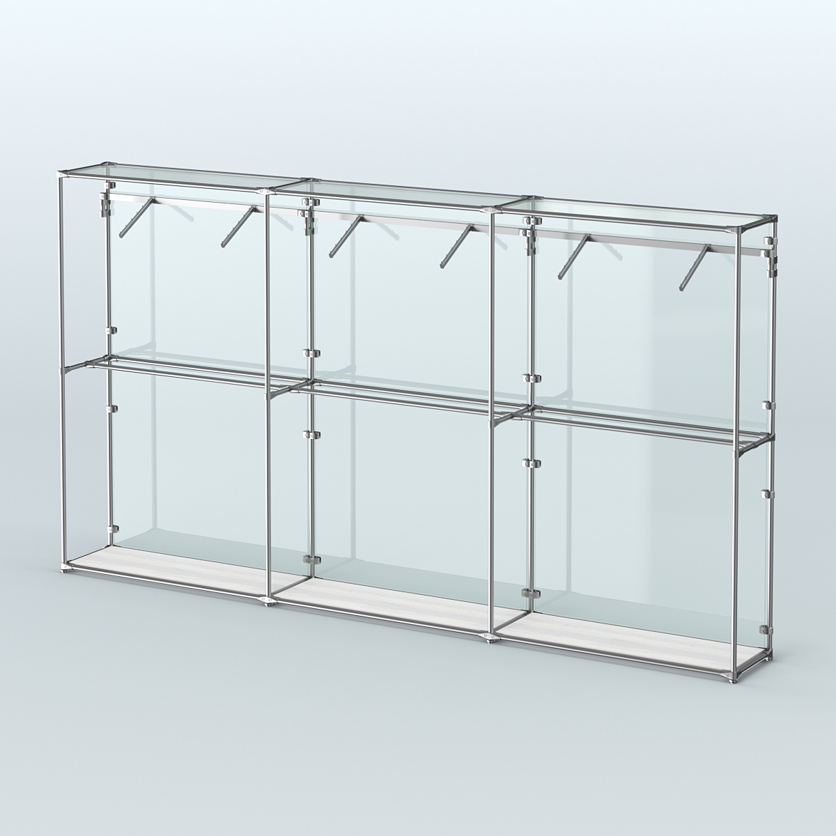 Торговая система ХРОМ (задняя стенка - стекло) 3600 мм с поручнями №7 Ясень Анкор светлый