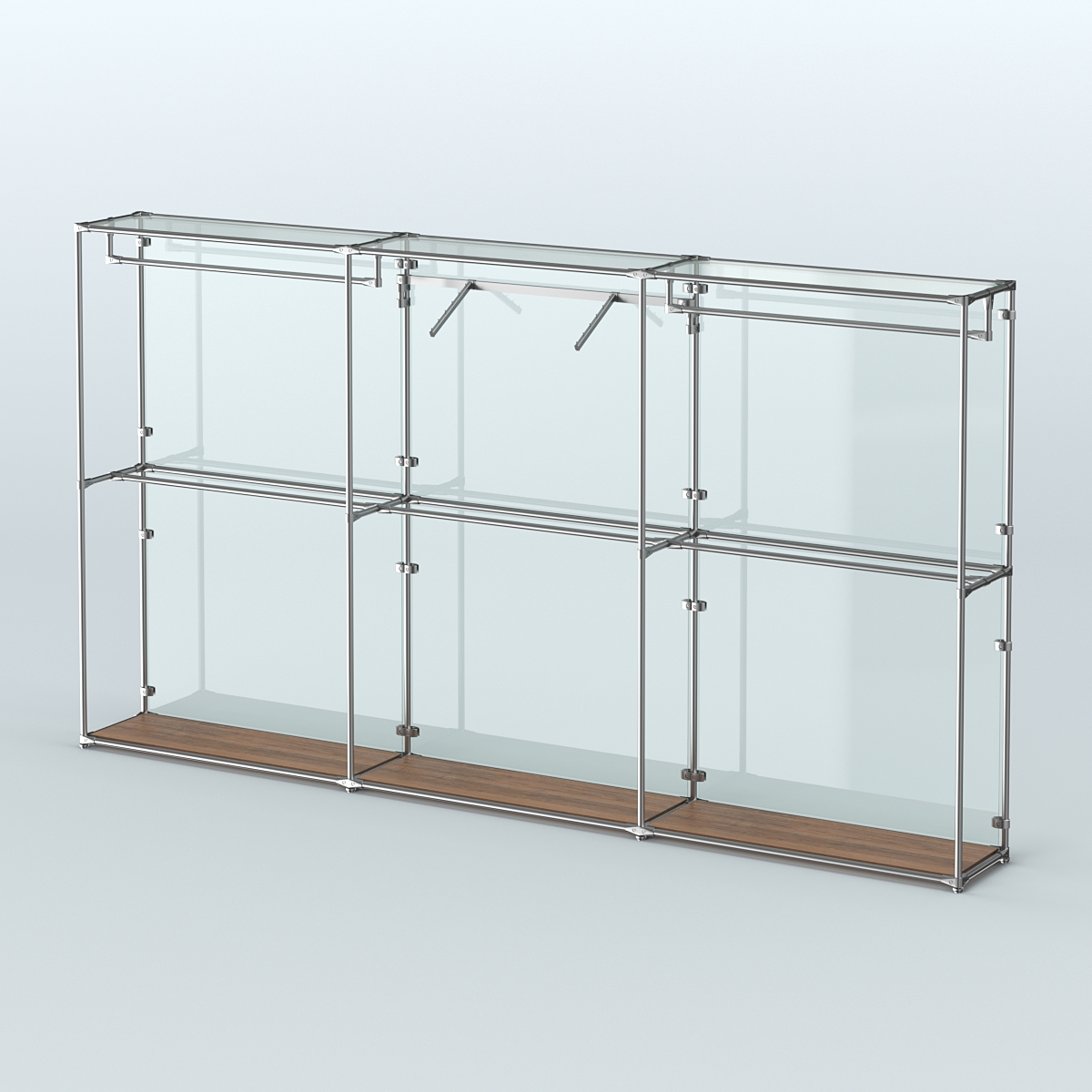 Торговая система ХРОМ (задняя стенка - стекло) 3600 мм с поручнями №8 Орех