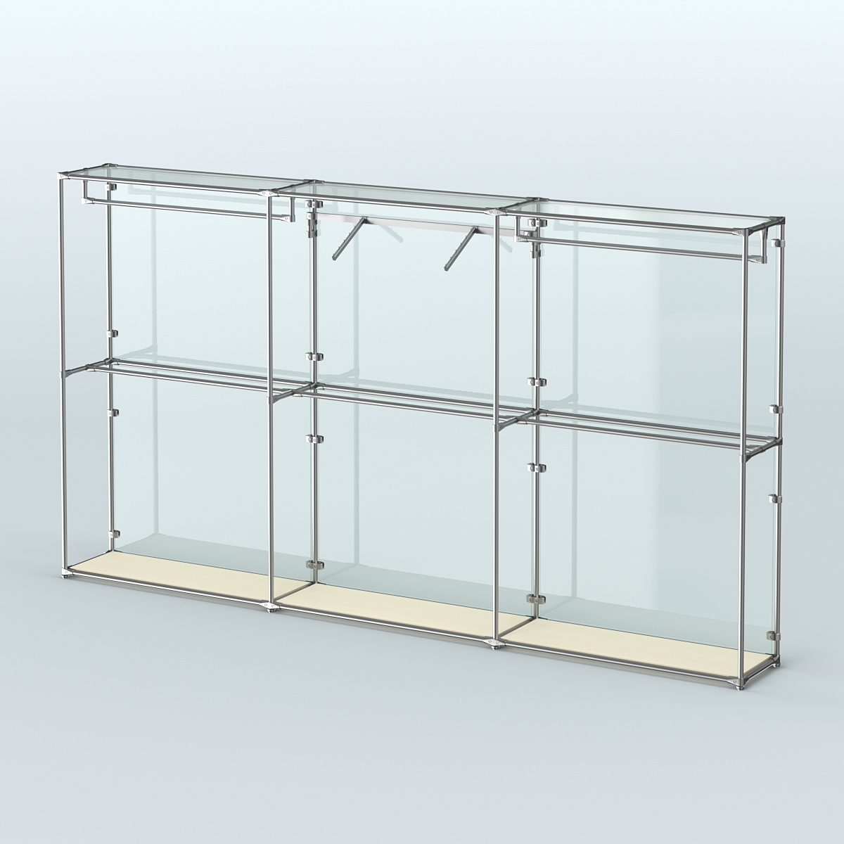 Торговая система ХРОМ (задняя стенка - стекло) 3600 мм с поручнями №8 Крем Вайс