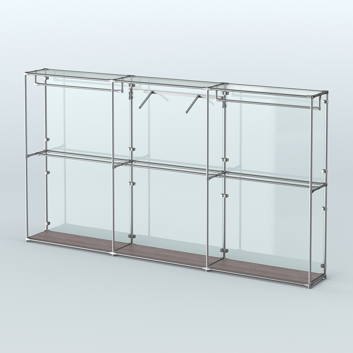Торговая система ХРОМ (задняя стенка - стекло) 3600 мм с поручнями №8 Ясень Анкор темный