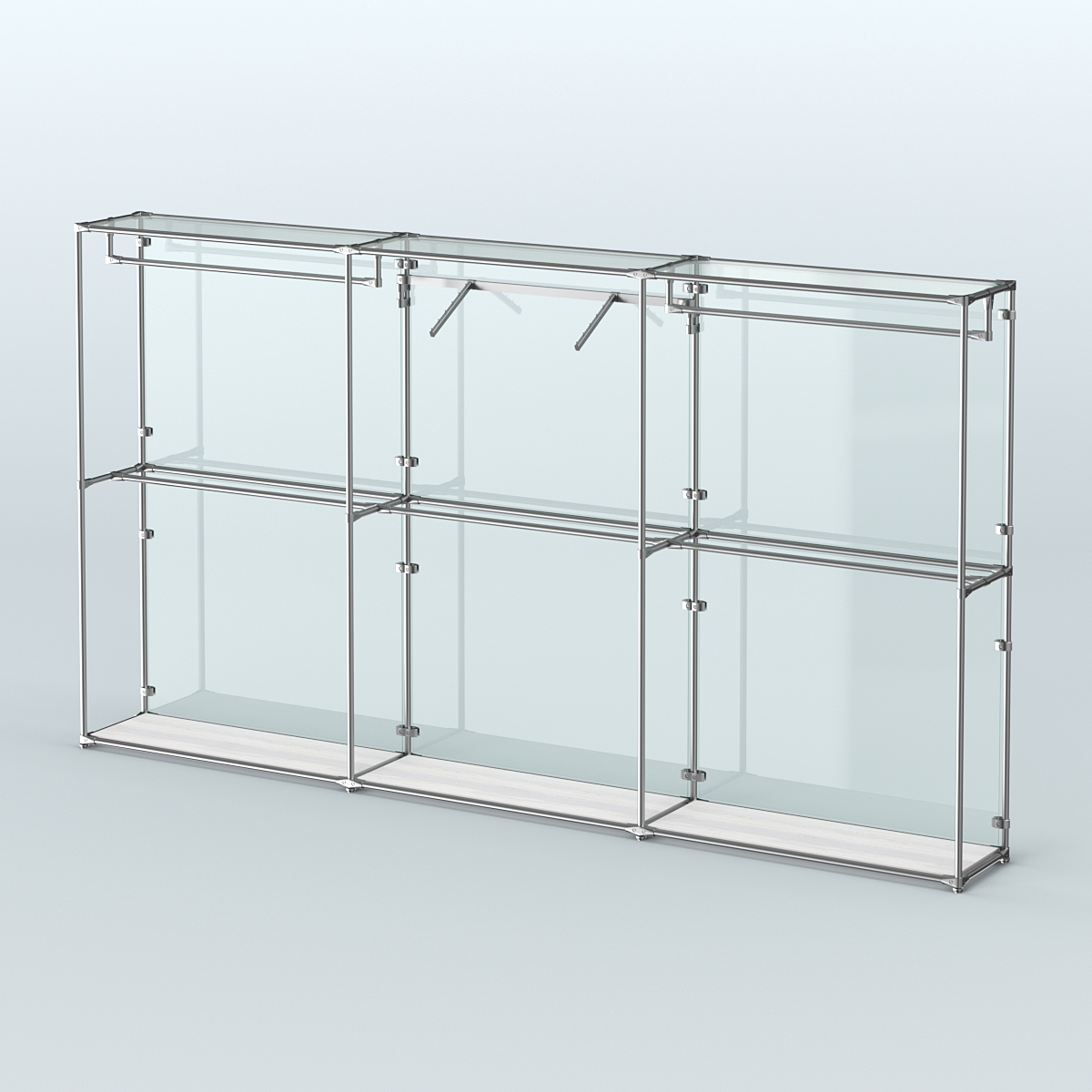 Торговая система ХРОМ (задняя стенка - стекло) 3600 мм с поручнями №8 Ясень Анкор светлый