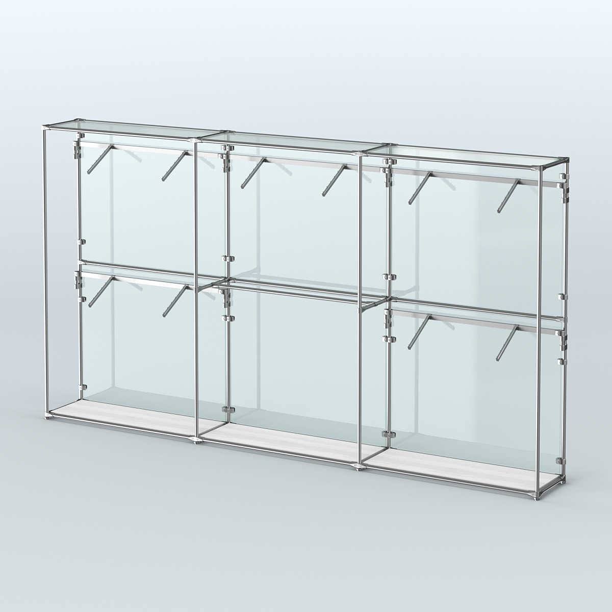 Торговая система ХРОМ (задняя стенка - стекло) 3600 мм с поручнями №9 Ясень Анкор светлый