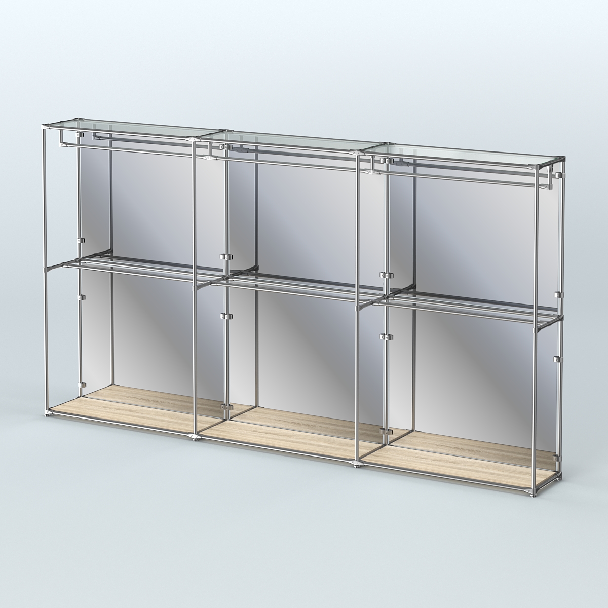 Торговая система ХРОМ (задняя стенка - зеркало) 3600 мм с поручнями №1 Дуб Сонома