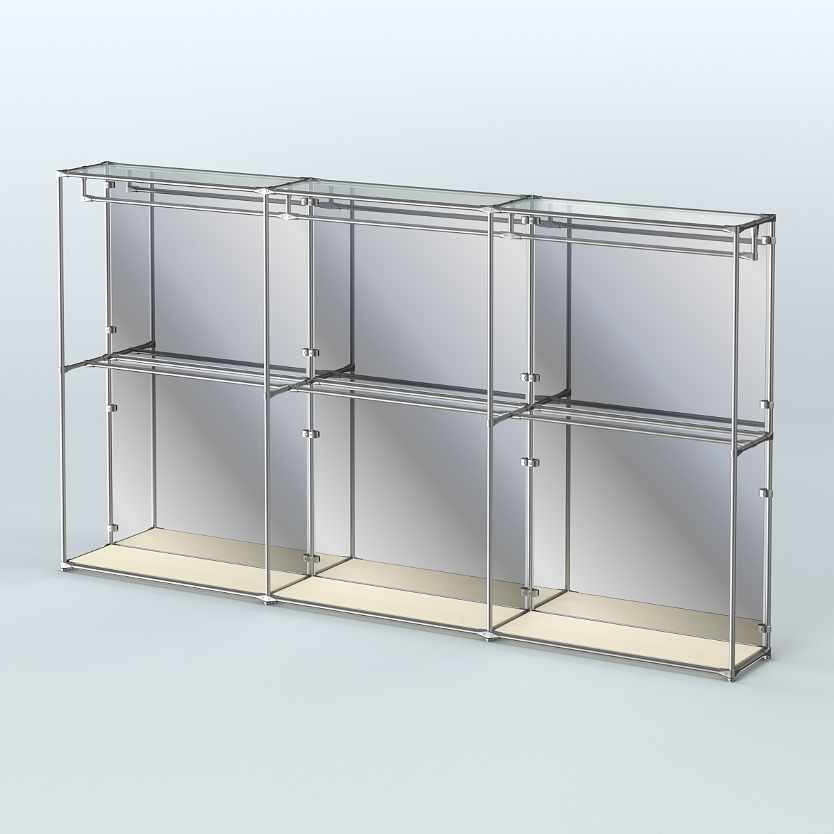 Торговая система ХРОМ (задняя стенка - зеркало) 3600 мм с поручнями №1 Крем Вайс