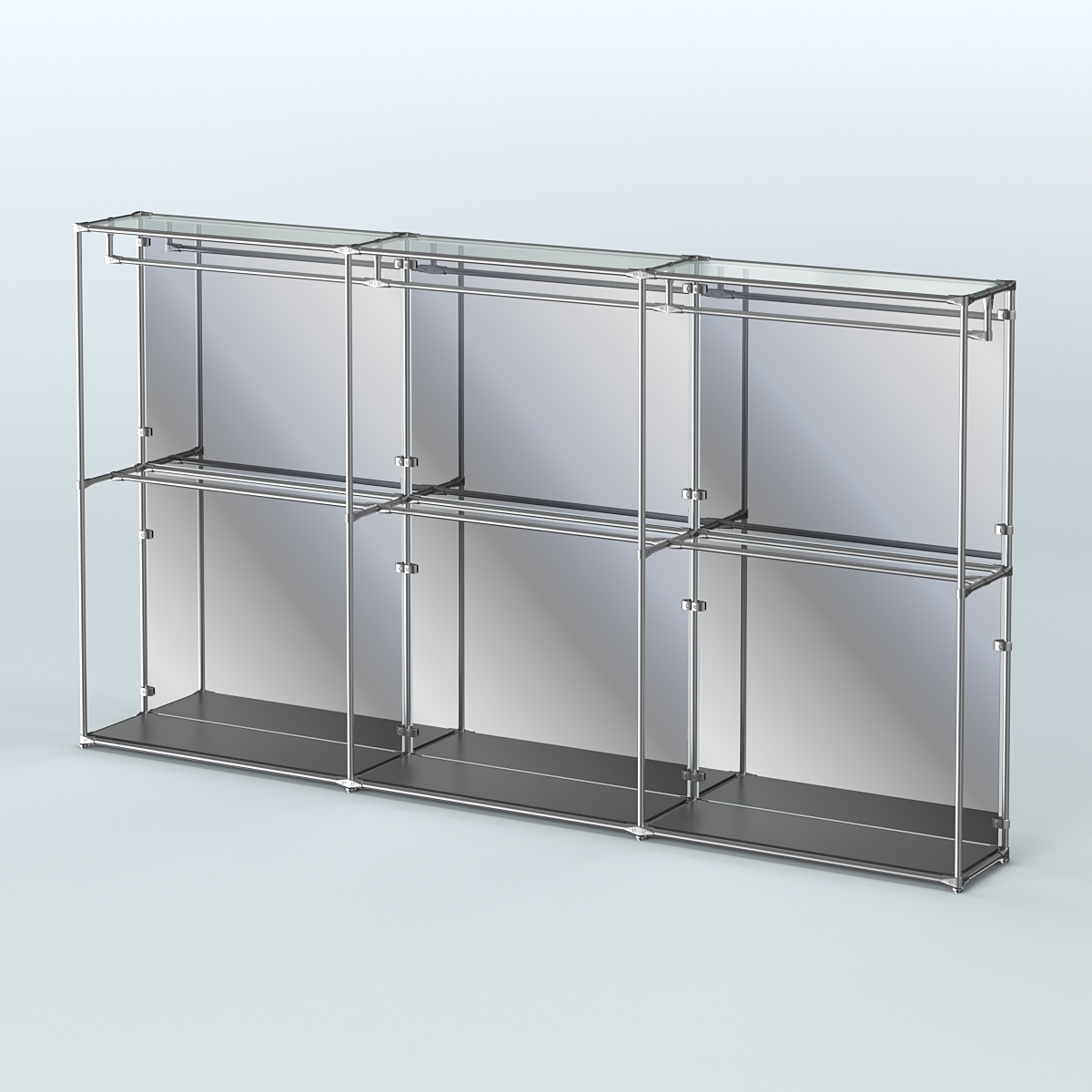 Торговая система ХРОМ (задняя стенка - зеркало) 3600 мм с поручнями №1 Черный