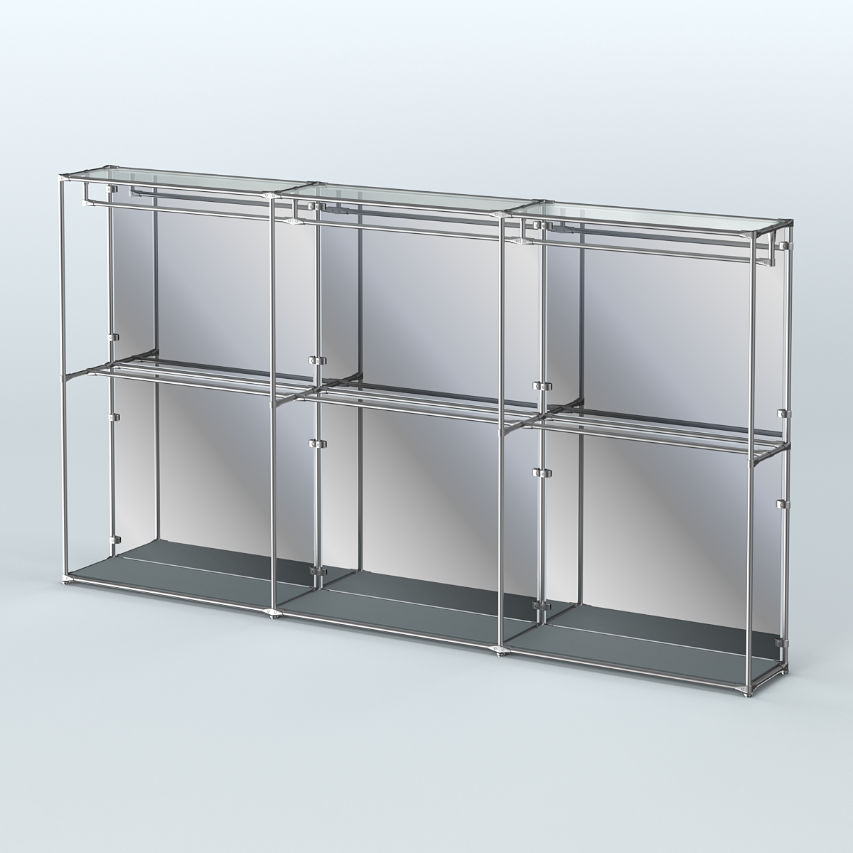 Торговая система ХРОМ (задняя стенка - зеркало) 3600 мм с поручнями №1 Темно-Серый