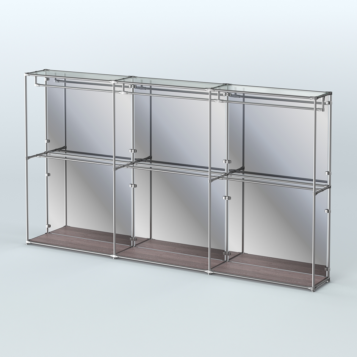 Торговая система ХРОМ (задняя стенка - зеркало) 3600 мм с поручнями №1 Ясень Анкор темный