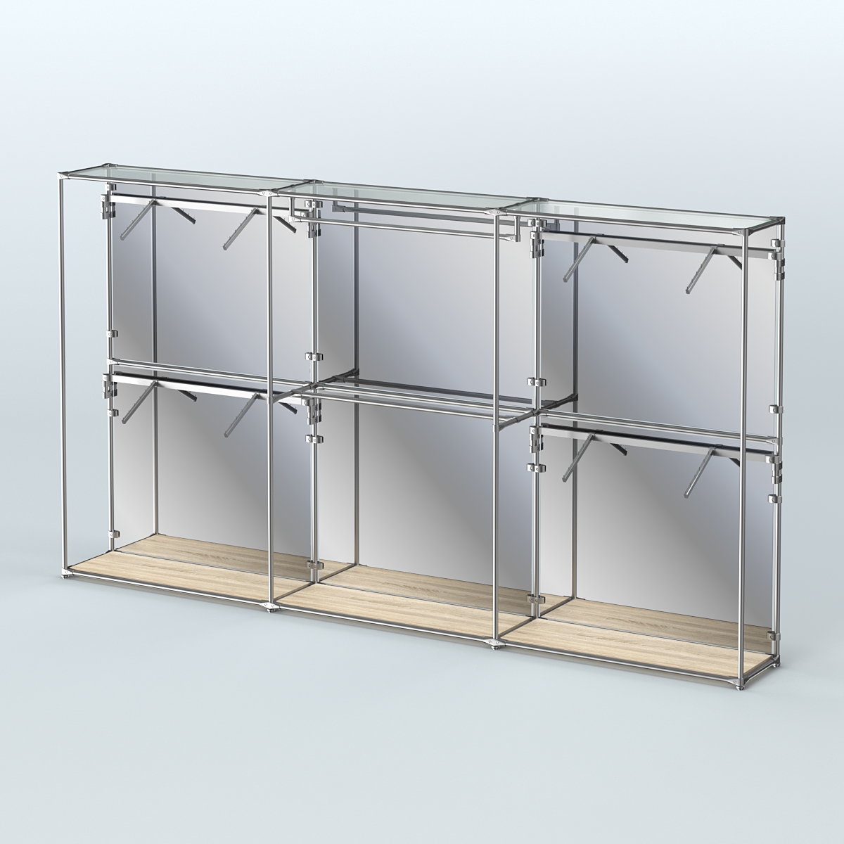 Торговая система ХРОМ (задняя стенка - зеркало) 3600 мм с поручнями №2 Дуб Сонома