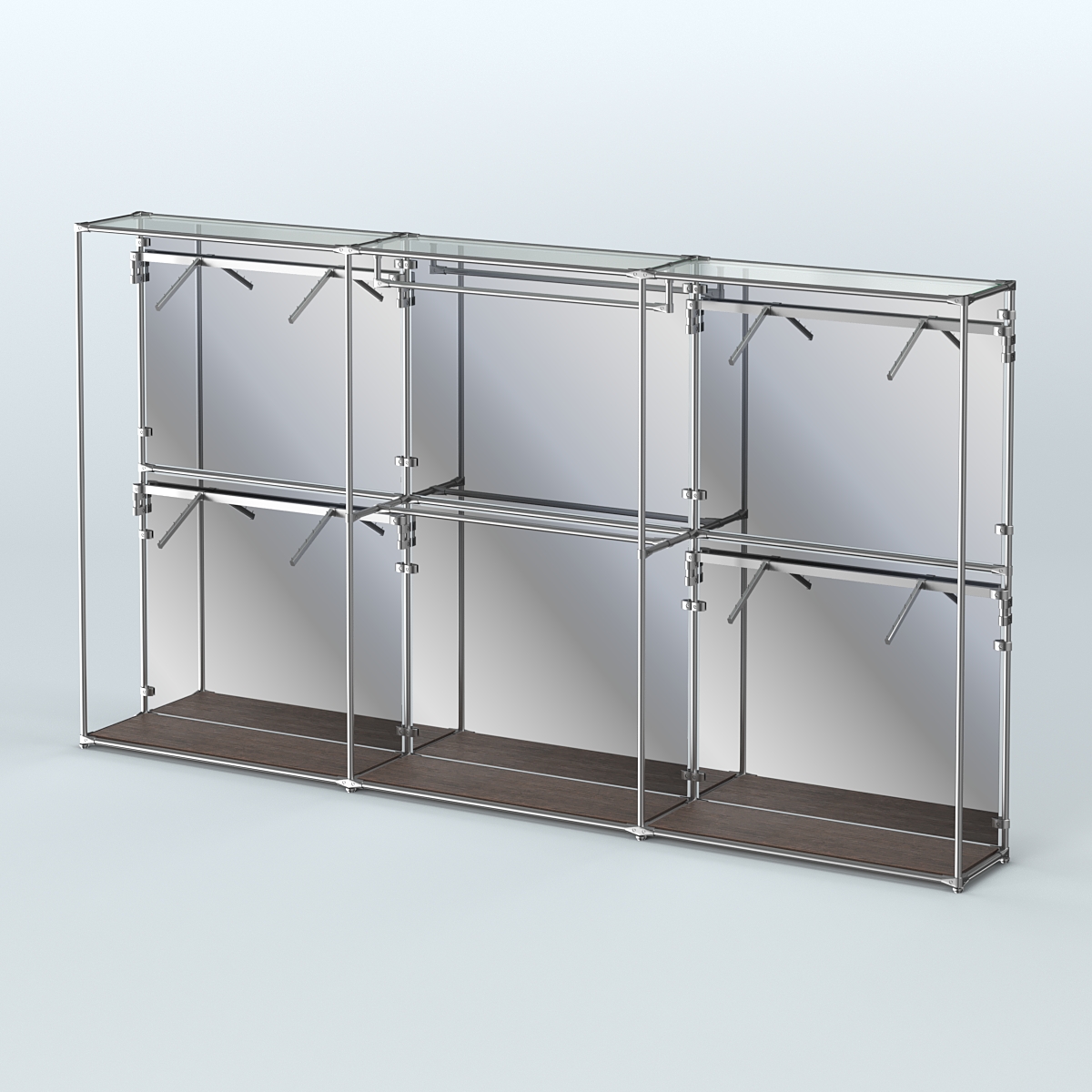 Торговая система ХРОМ (задняя стенка - зеркало) 3600 мм с поручнями №2 Дуб Венге