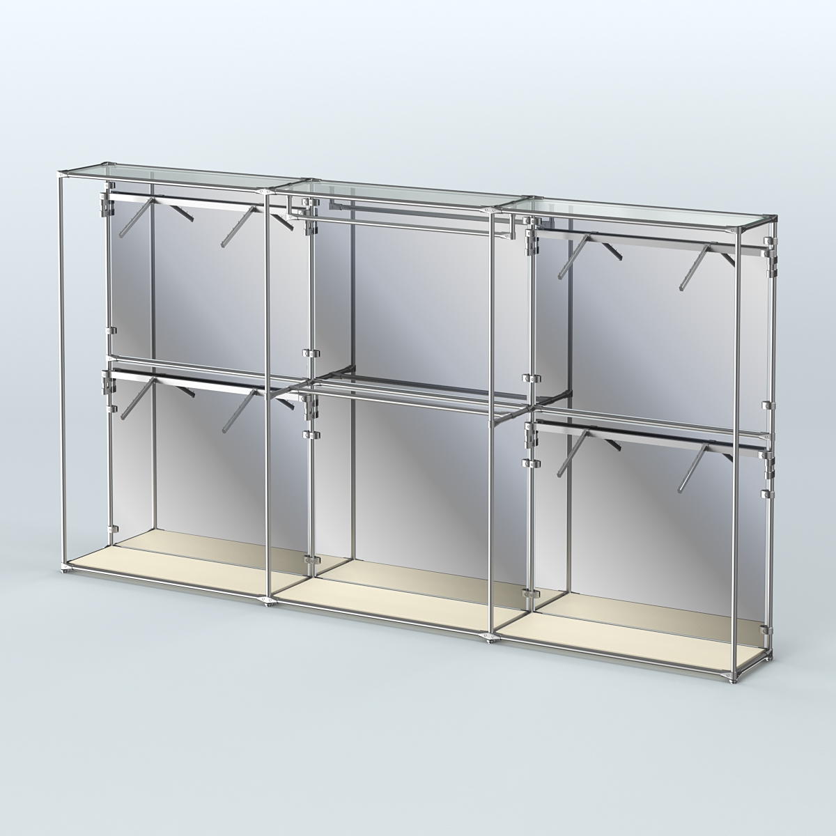 Торговая система ХРОМ (задняя стенка - зеркало) 3600 мм с поручнями №2 Крем Вайс