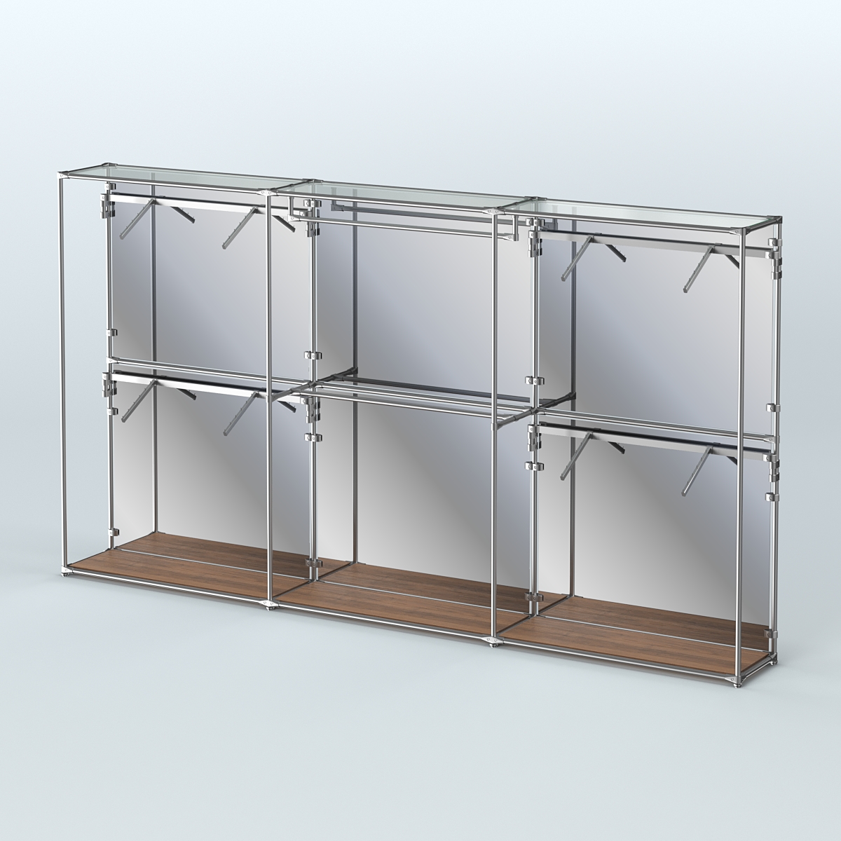 Торговая система ХРОМ (задняя стенка - зеркало) 3600 мм с поручнями №2 Орех