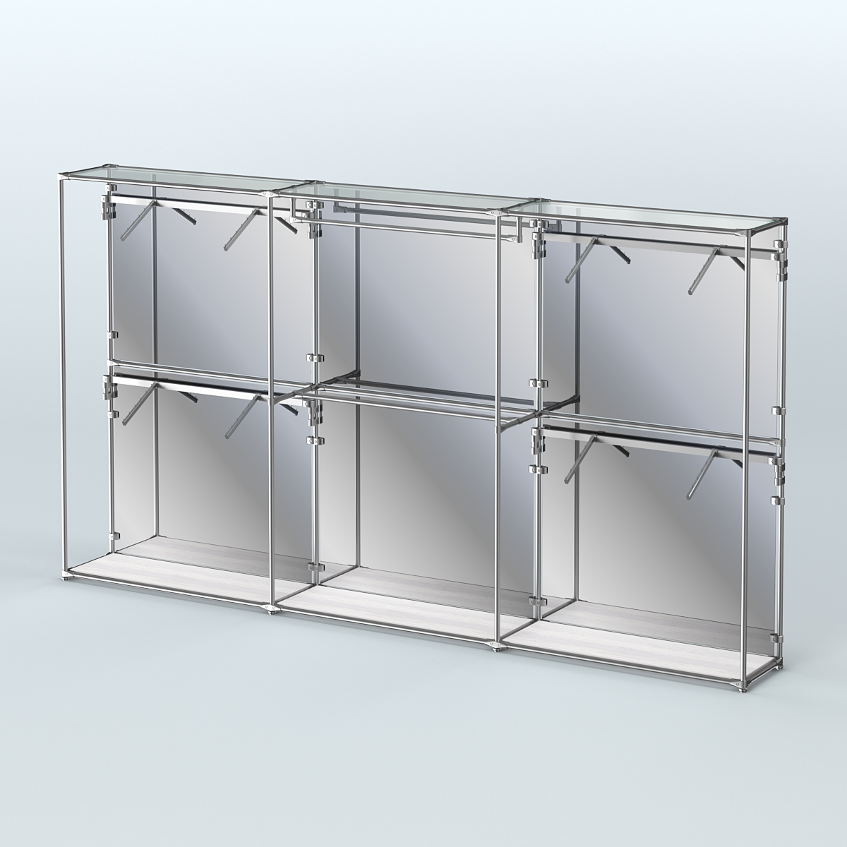 Торговая система ХРОМ (задняя стенка - зеркало) 3600 мм с поручнями №2 Ясень Анкор светлый