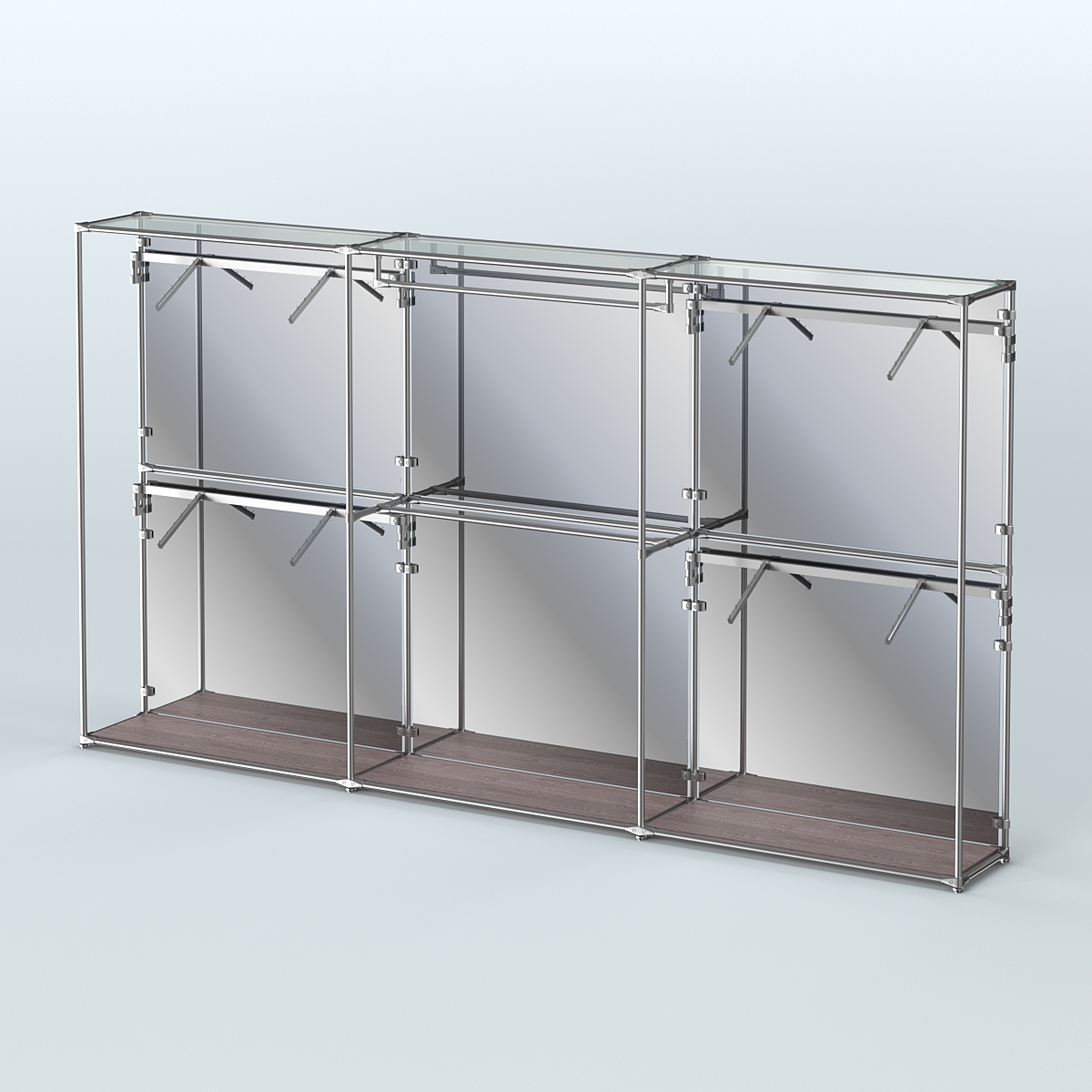 Торговая система ХРОМ (задняя стенка - зеркало) 3600 мм с поручнями №2 Ясень Анкор темный