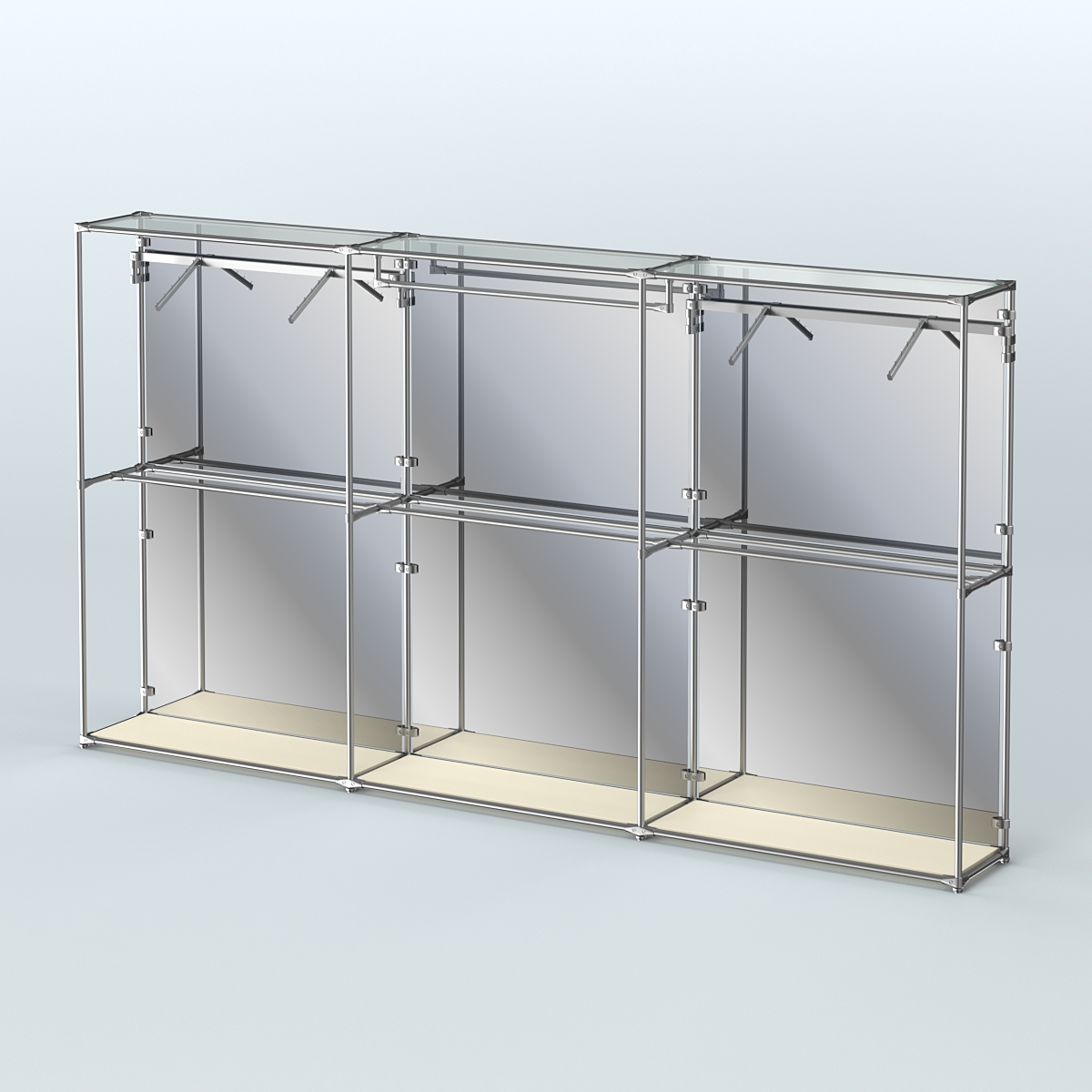 Торговая система ХРОМ (задняя стенка - зеркало) 3600 мм с поручнями №3 Крем Вайс
