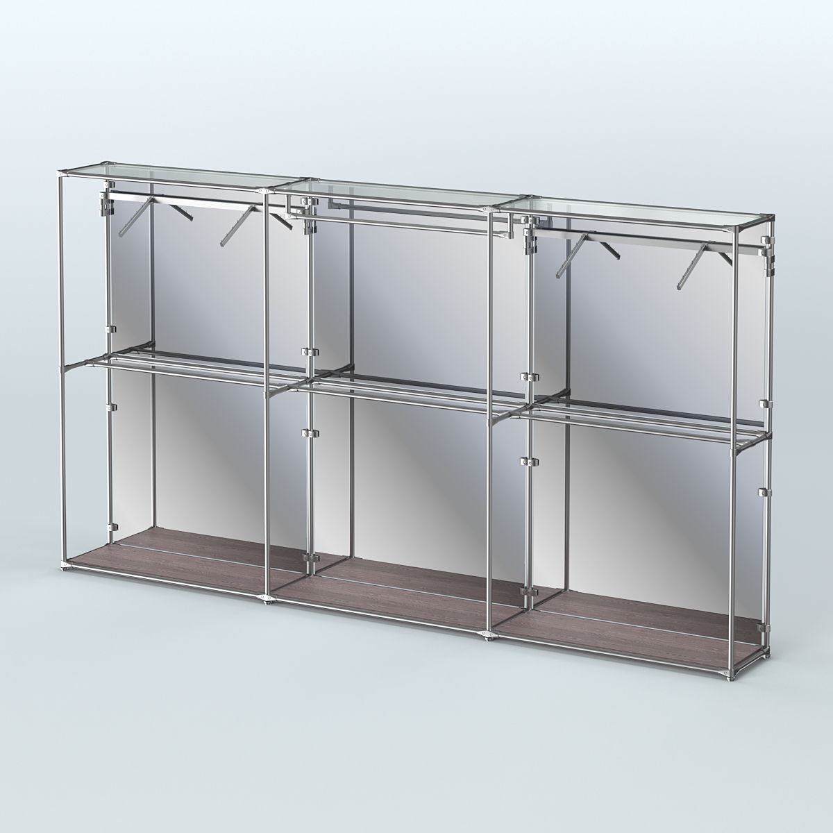 Торговая система ХРОМ (задняя стенка - зеркало) 3600 мм с поручнями №3 Ясень Анкор темный