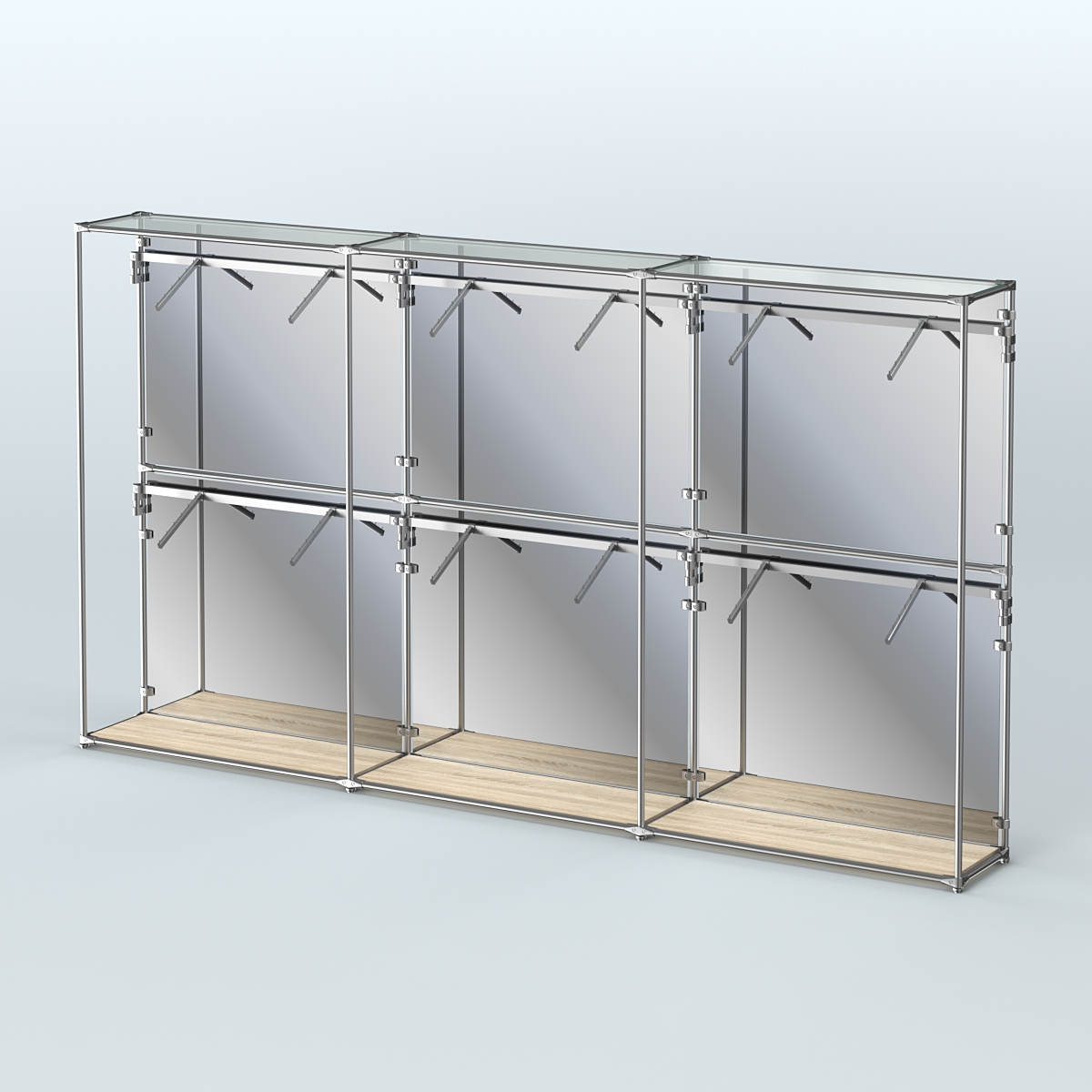 Торговая система ХРОМ (задняя стенка - зеркало) 3600 мм с поручнями №4 Дуб Сонома