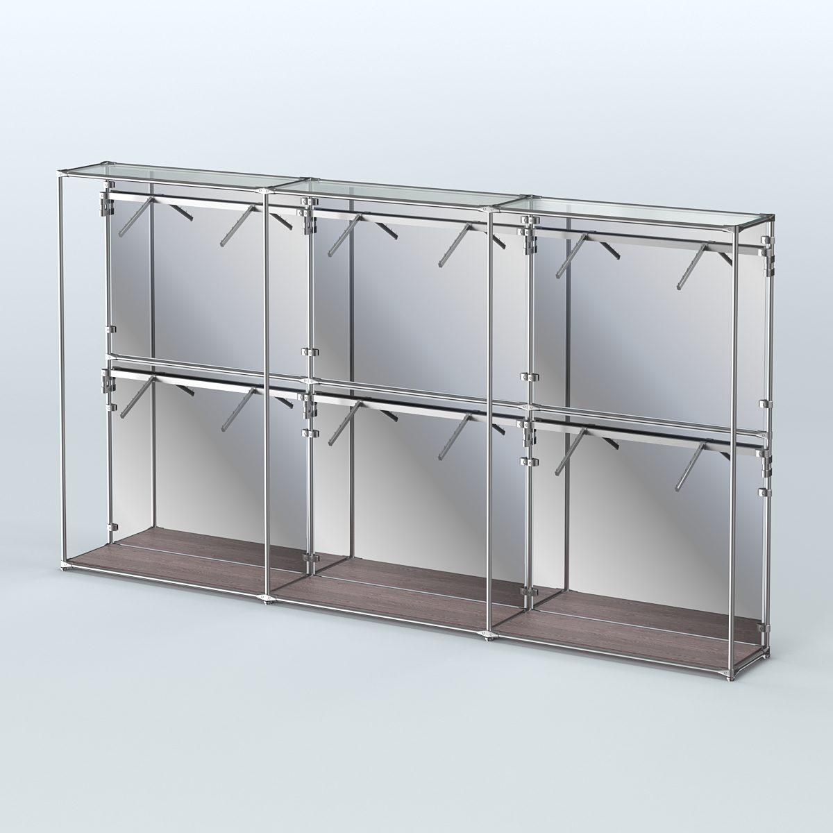 Торговая система ХРОМ (задняя стенка - зеркало) 3600 мм с поручнями №4 Ясень Анкор темный