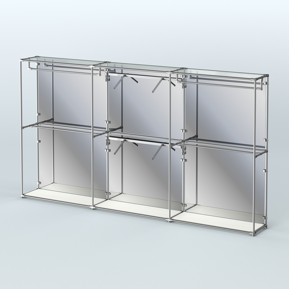 Торговая система ХРОМ (задняя стенка - зеркало) 3600 мм с поручнями №5 Белый