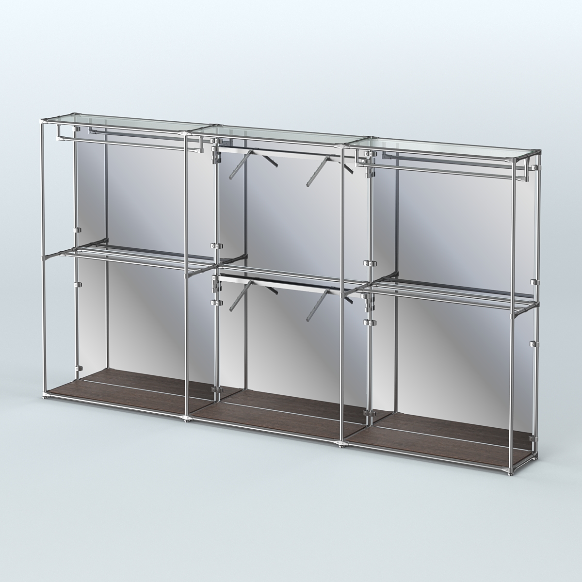 Торговая система ХРОМ (задняя стенка - зеркало) 3600 мм с поручнями №5 Дуб Венге