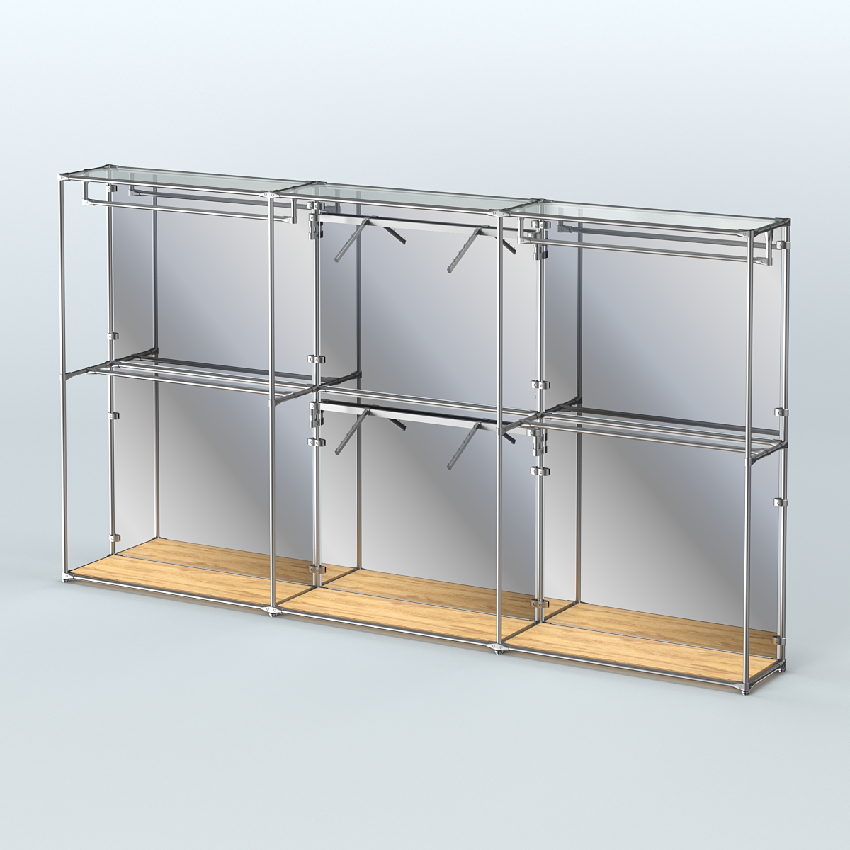 Торговая система ХРОМ (задняя стенка - зеркало) 3600 мм с поручнями №5 Дуб Золотистый