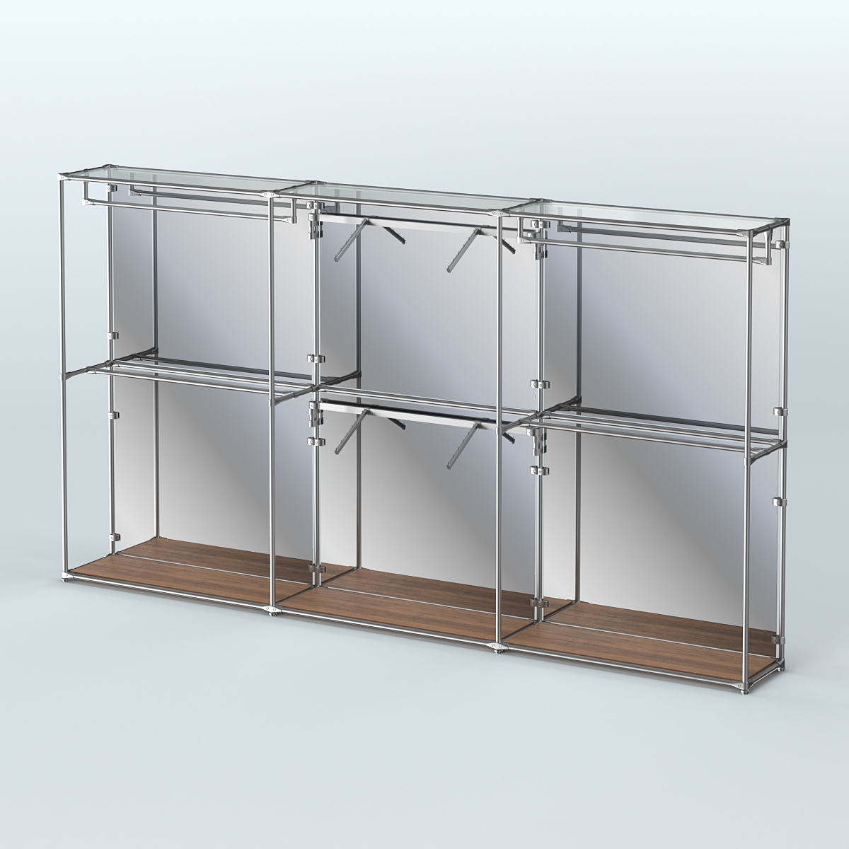 Торговая система ХРОМ (задняя стенка - зеркало) 3600 мм с поручнями №5 Орех