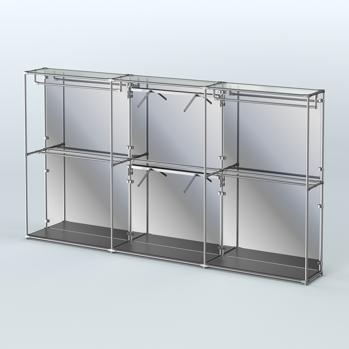 Торговая система ХРОМ (задняя стенка - зеркало) 3600 мм с поручнями №5 Черный