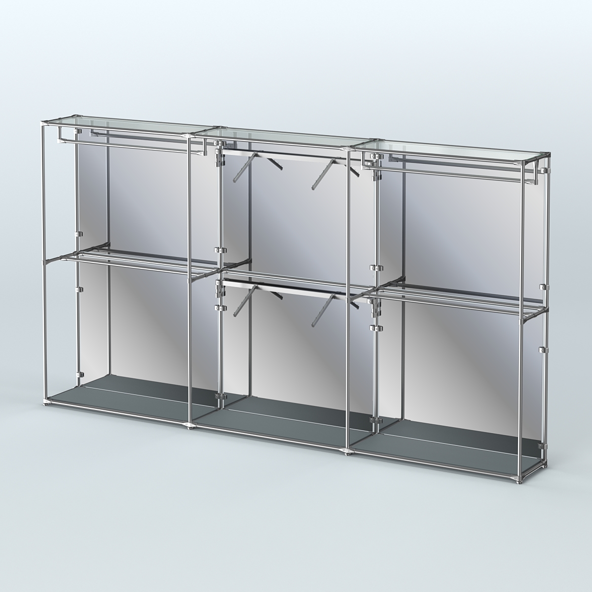 Торговая система ХРОМ (задняя стенка - зеркало) 3600 мм с поручнями №5 Темно-Серый