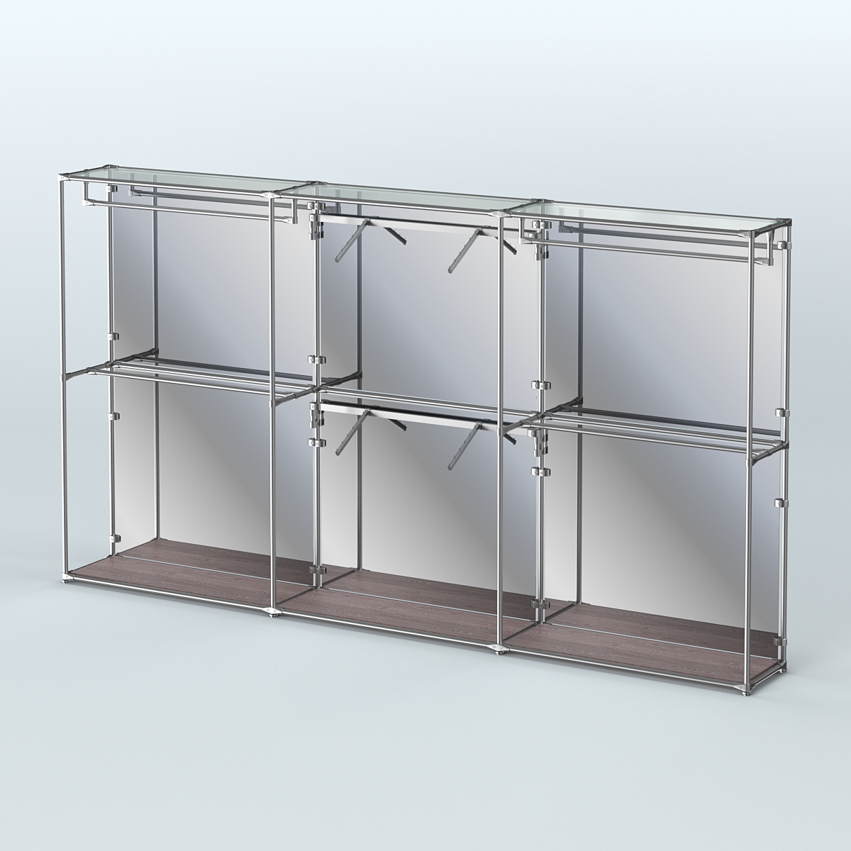 Торговая система ХРОМ (задняя стенка - зеркало) 3600 мм с поручнями №5 Ясень Анкор темный