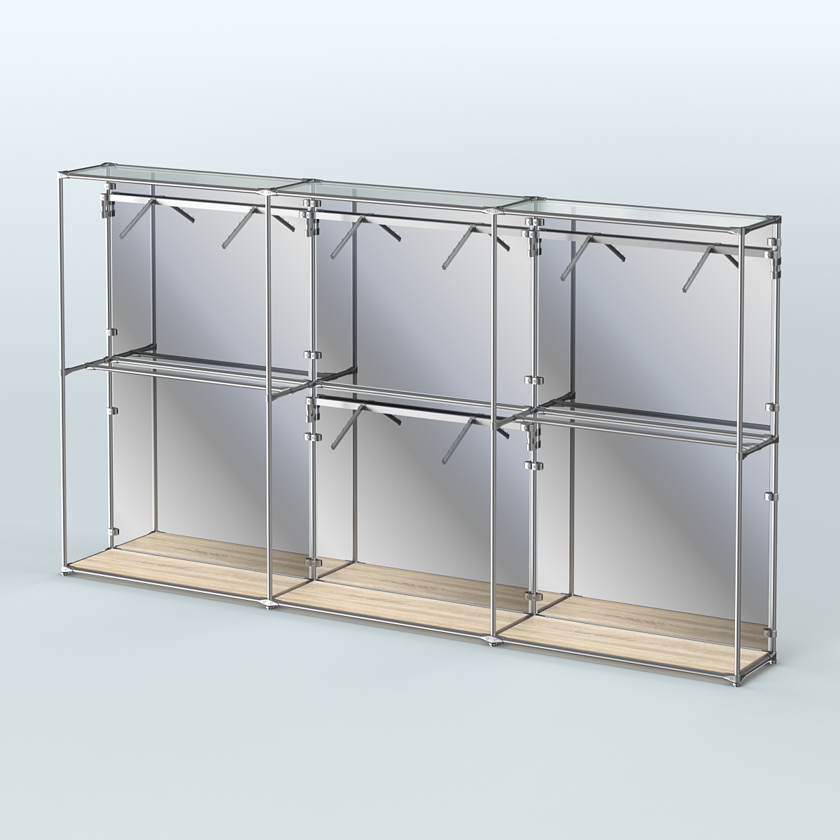 Торговая система ХРОМ (задняя стенка - зеркало) 3600 мм с поручнями №6 Дуб Сонома