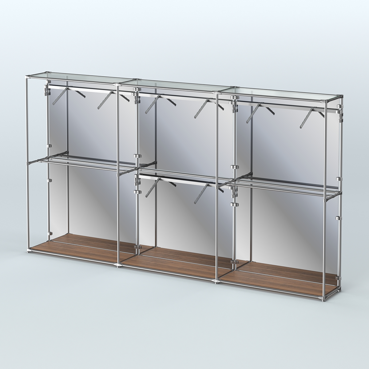 Торговая система ХРОМ (задняя стенка - зеркало) 3600 мм с поручнями №6 Орех