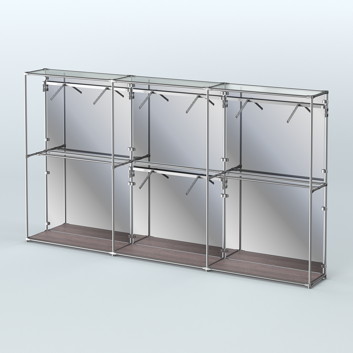 Торговая система ХРОМ (задняя стенка - зеркало) 3600 мм с поручнями №6 Ясень Анкор темный