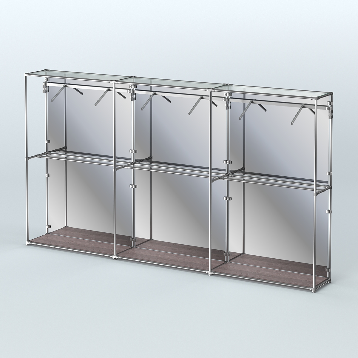 Торговая система ХРОМ (задняя стенка - зеркало) 3600 мм с поручнями №7 Ясень Анкор темный