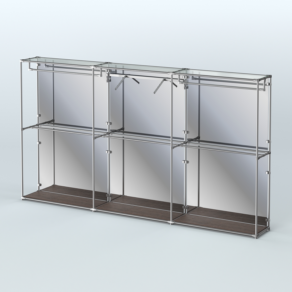 Торговая система ХРОМ (задняя стенка - зеркало) 3600 мм с поручнями №8 Дуб Венге