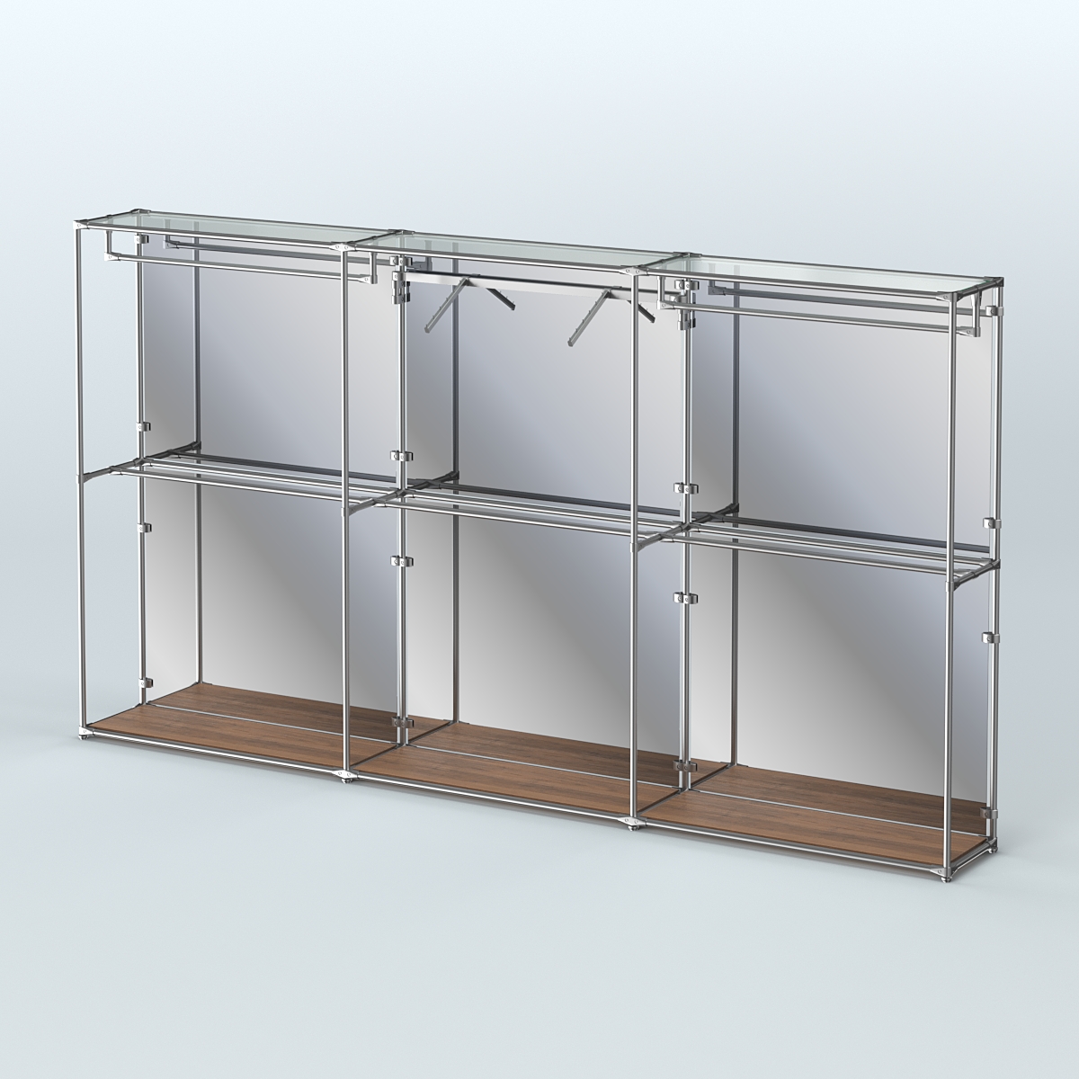 Торговая система ХРОМ (задняя стенка - зеркало) 3600 мм с поручнями №8 Орех