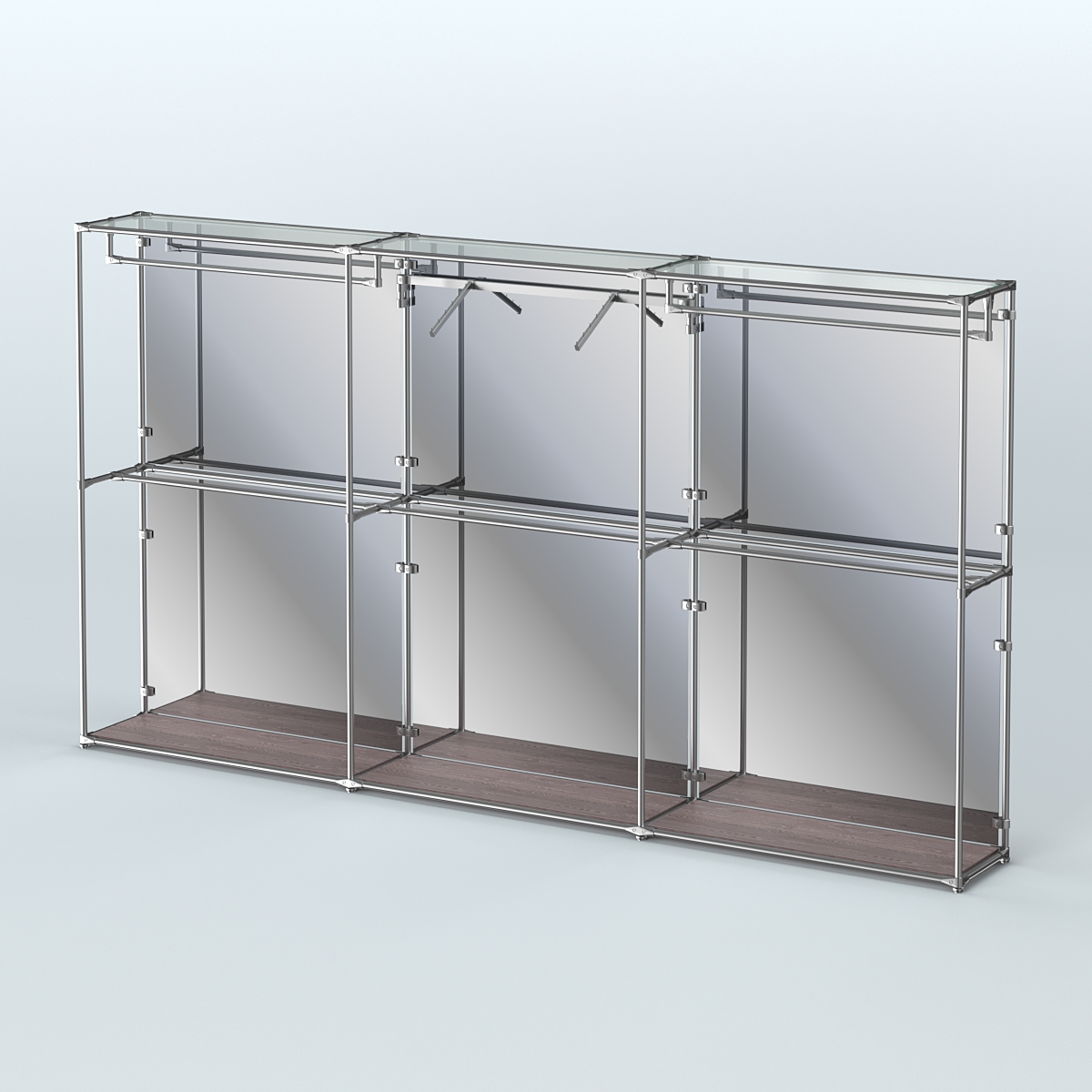 Торговая система ХРОМ (задняя стенка - зеркало) 3600 мм с поручнями №8 Ясень Анкор темный