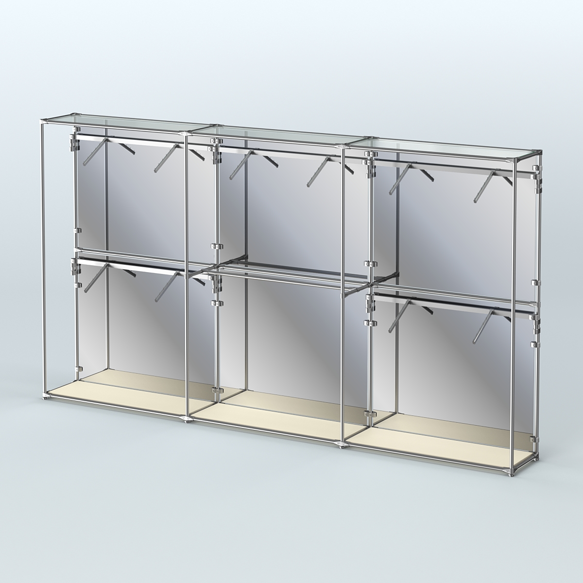 Торговая система ХРОМ (задняя стенка - зеркало) 3600 мм с поручнями №9 Крем Вайс