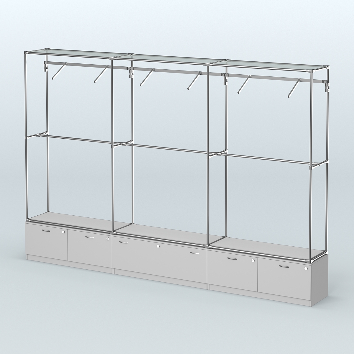 Торговая система ХРОМ без ДСП 3600 мм №7 с тумбами Т-15, Т-11 и поручнями Серый