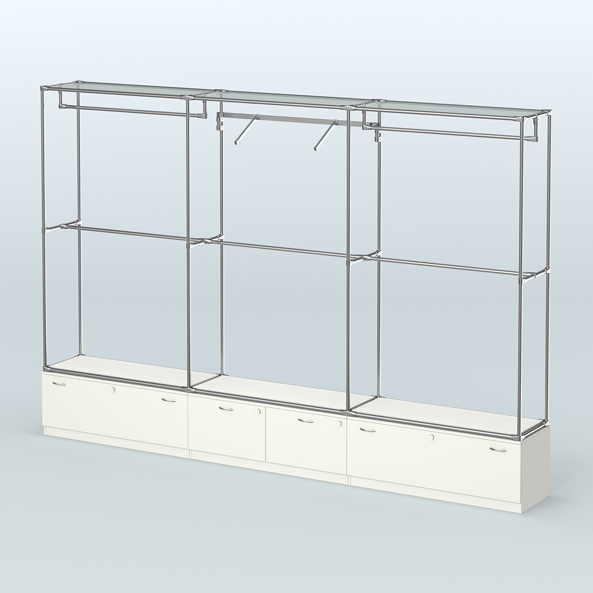 Торговая система ХРОМ без ДСП 3600 мм №8 с тумбами Т-11, Т-15 и поручнями Белый