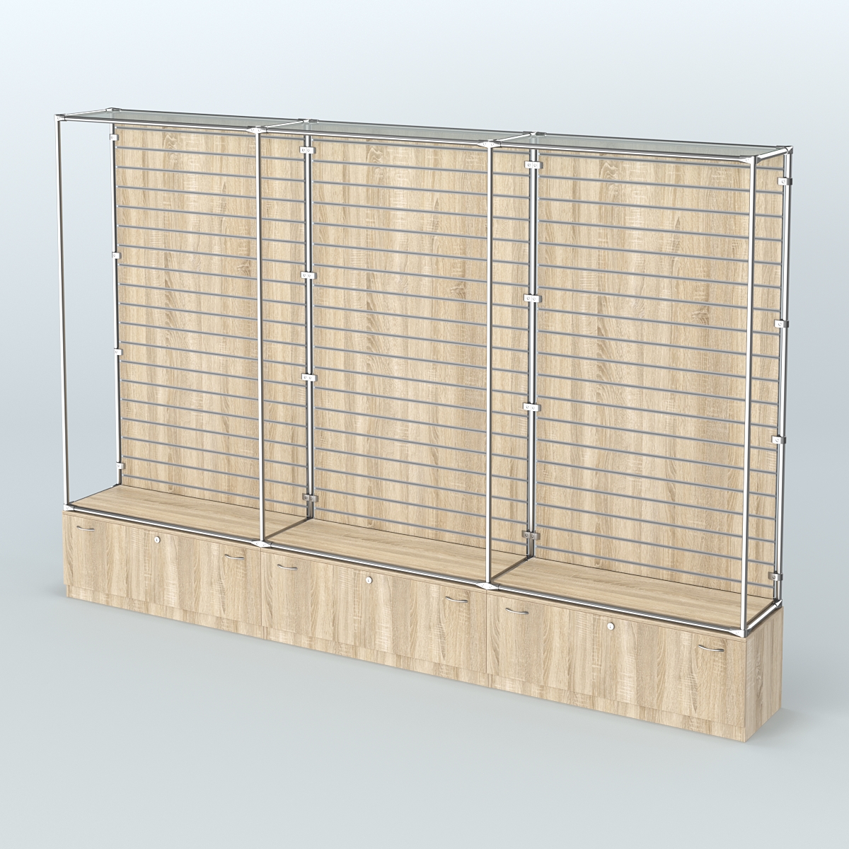 Торговая система ХРОМ (задняя стенка - Экономпанель) №8 с тумбами Т-11 Дуб Сонома