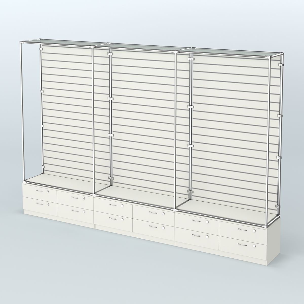 Торговая система ХРОМ (задняя стенка - Экономпанель) №9 с тумбами Т-14 Белый