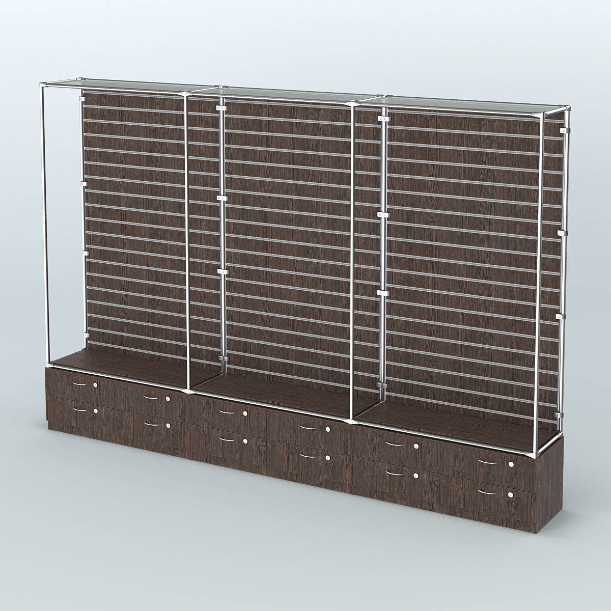 Торговая система ХРОМ (задняя стенка - Экономпанель) №9 с тумбами Т-14 Дуб Венге