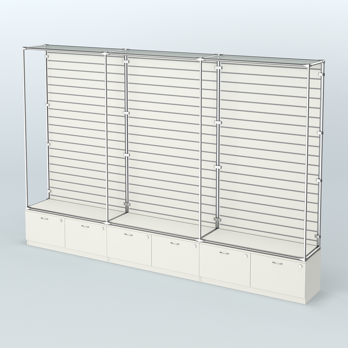 Торговая система ХРОМ (задняя стенка - Экономпанель) №10 с тумбами Т-15 Белый