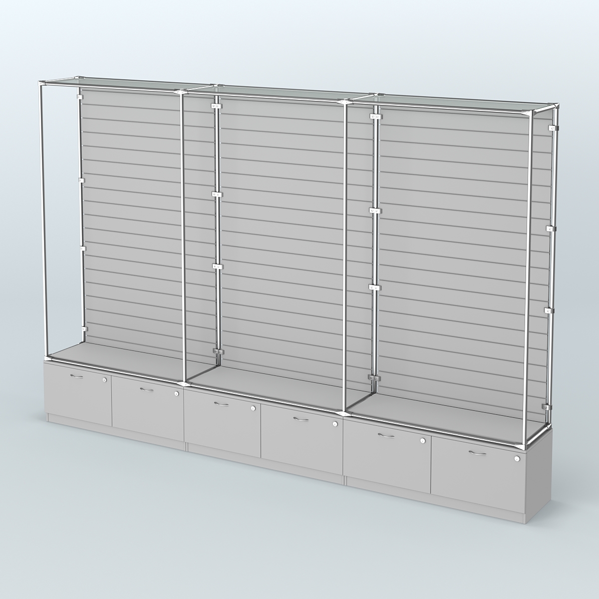 Торговая система ХРОМ (задняя стенка - Экономпанель) №10 с тумбами Т-15 Серый