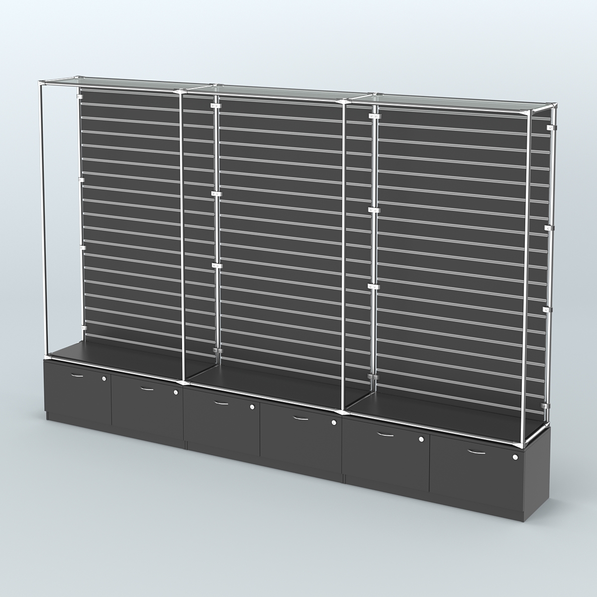 Торговая система ХРОМ (задняя стенка - Экономпанель) №10 с тумбами Т-15 Черный