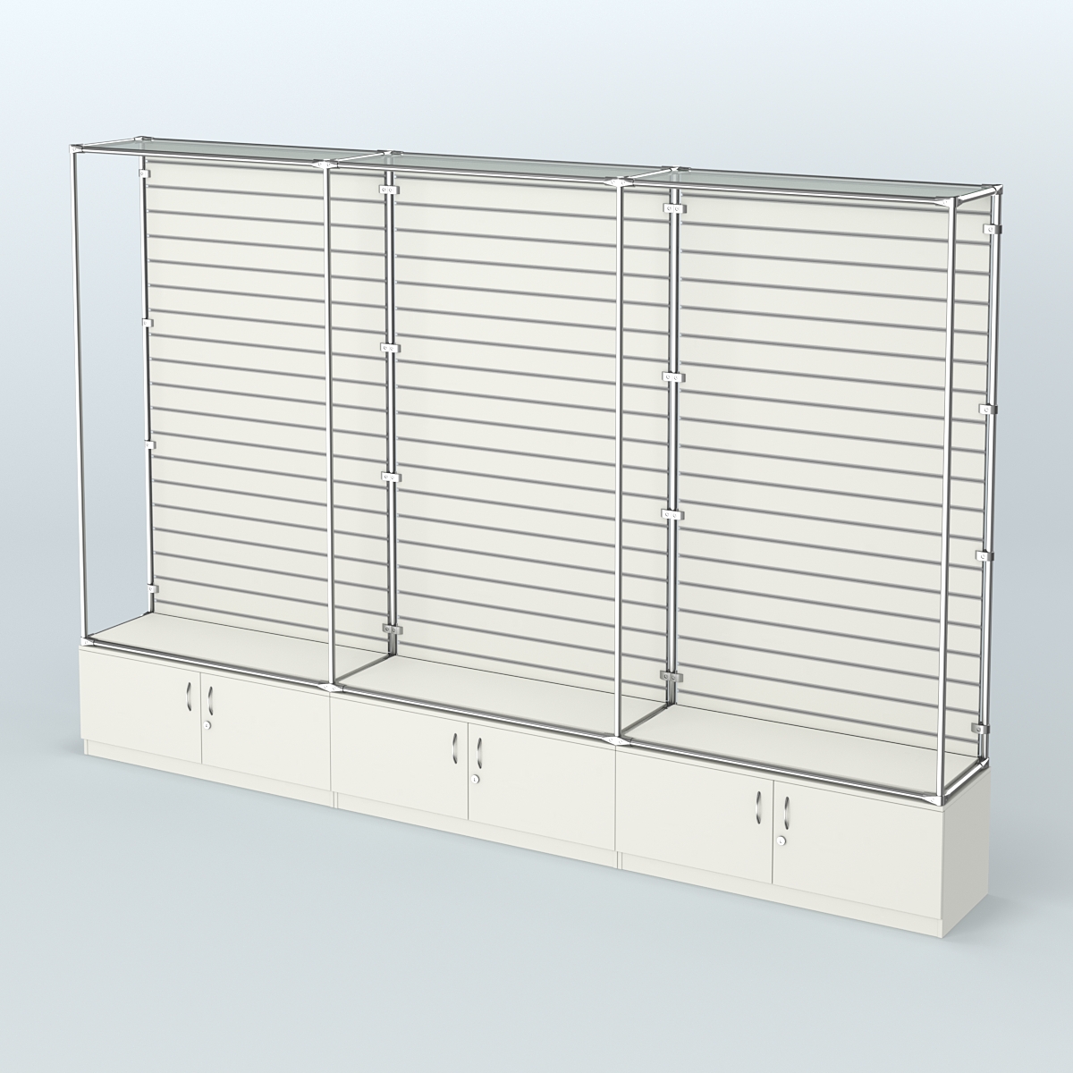 Торговая система ХРОМ (задняя стенка - Экономпанель) №11 с тумбами Т-21 Белый