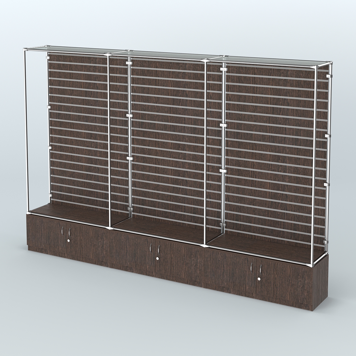 Торговая система ХРОМ (задняя стенка - Экономпанель) №11 с тумбами Т-21 Дуб Венге